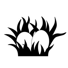 Egg in the grass vector stock illustration. Black silhouettes of chicken eggs. Nest. Vector stock illustration. Isolated on a white background.