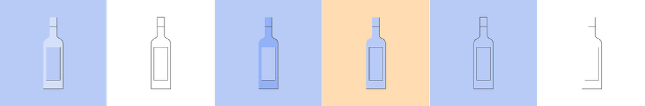 Bottle of vodka, great design for any purposes. Flat style. Party drink concept. Color icon bottle. Simple image shape with a thin line of shadow. Four types of object on different backdrop