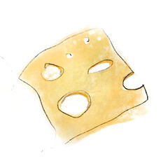 Illustration of a slice of cheese with holes on a transparent background as an isolated object png