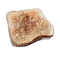 Illustration of a slice of toasted wholegrain bread on a transparent background as an isolated object png