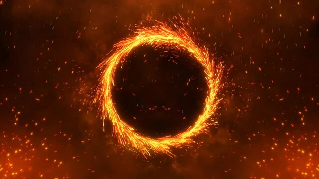The magic circle rotates as an inter-dimensional portal effect with the effect of a beautiful spark. VFX Sparkling ring of fire. Sparks VFX abstract background. 4K