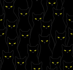 Black cat seamless pattern. Vector backgrounds for Halloween. The texture of pets. 