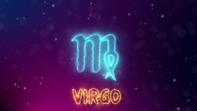 Abstract Virgo Astrological Zodiac sign seamlessly looped rotating on a black background.