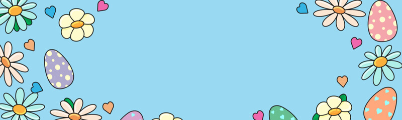 Easter web banner with eggs and flowers. Vector illustration