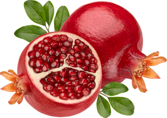 Pomegranate fruit with leaves isolated