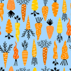 Carrot vegetable seamless pattern hand drawn illustration