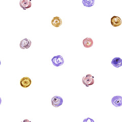 A simple pattern of round flowers. Seamless vector image on a transparent background. Violet, purple, pink shades.