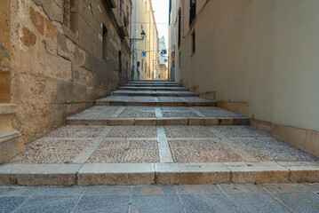 Street with stone stairs.