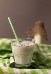 Soy milk black sesame in glass jar	