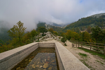 Monte Semprevisa on a foggy autumn day, Monti Lepini Natural Regional Park, Italy	