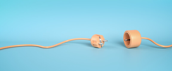 Blackout or disruption concept: Separated Plug and Socket lying on a blue background - obrazy, fototapety, plakaty