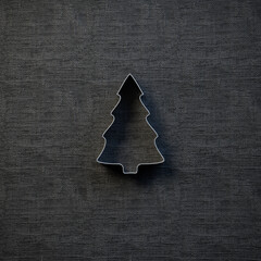 A Christmas Tree cookie cutter lying on a dark cloth. Square composition for better cropping...