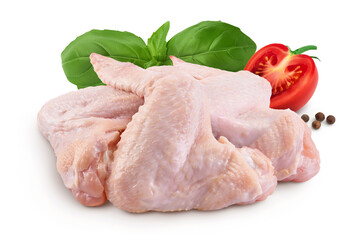 Raw chicken wings isolated on white background with full depth of field
