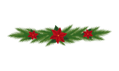 Fototapeta na wymiar Christmas and New Year wreath garland with red flower. Vector concept for web siye, christmas card and landing page