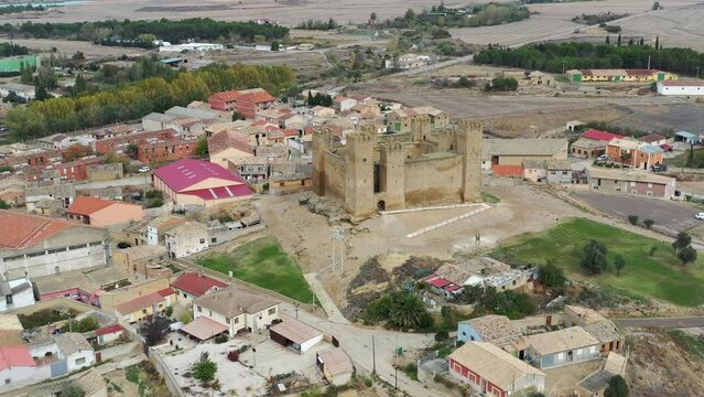 The castle of Sadaba on the rock on top of a small hill, in the region of Cinco Villas, Zaragoza, Aragon Spain