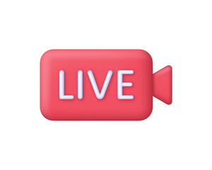 3D Live streaming icon. Broadcasting, livestream or online stream. Social media concept. Template for tv, online channel