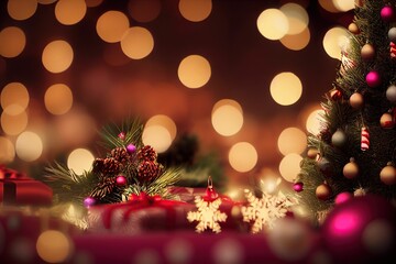 Christmas Background Graphic with Colorful Bokeh Lights and Presents