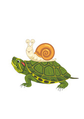 Funny happy turtle and snail