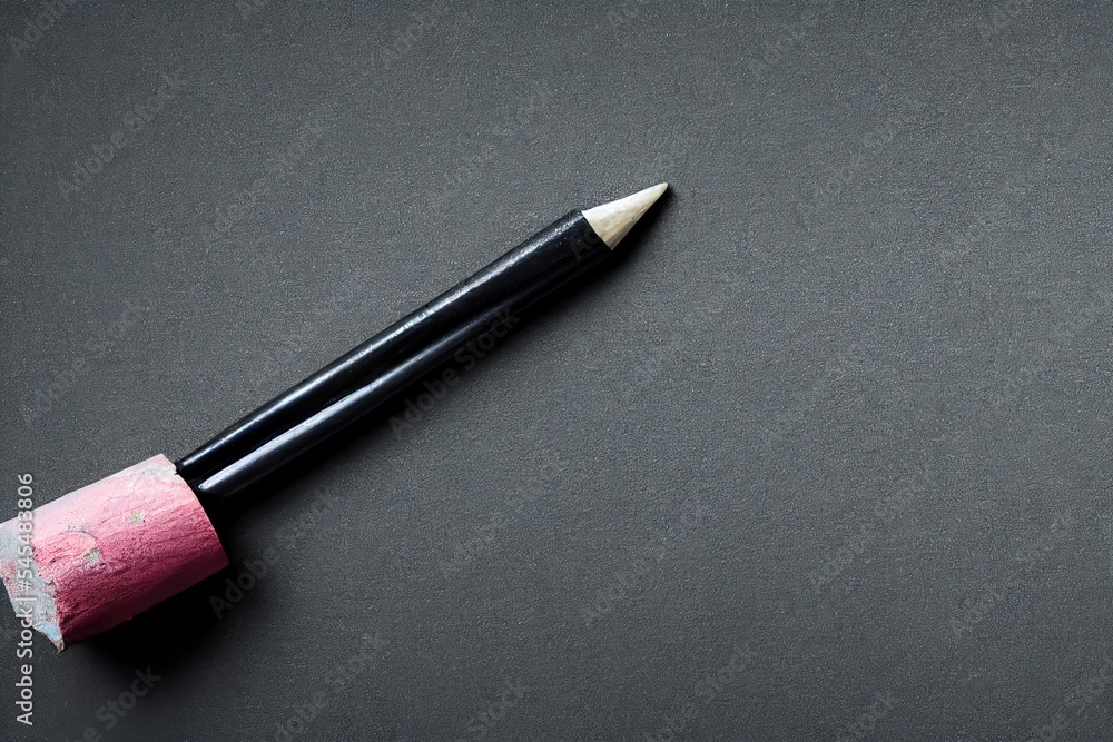Poster a pencil with a pink tip on a black surface with a white tip on it and a black eraser. generative ai