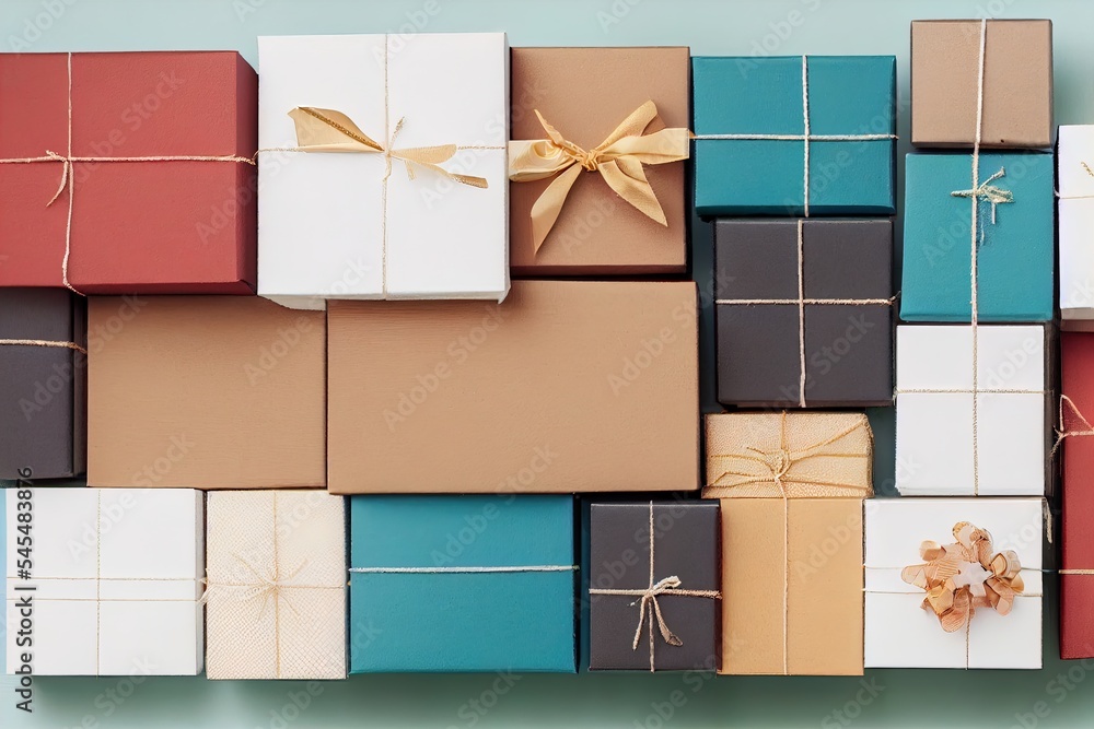 Aufkleber a group of boxes with bows tied in different colors of them with a ribbon on each of them and a bow 