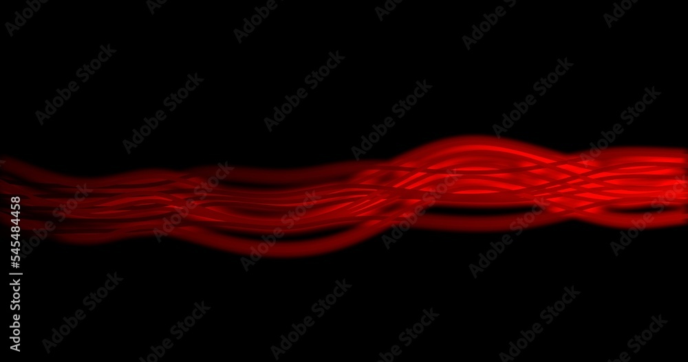 Poster neon red abstract background, horizontal motion lines, illuminated pipes, 3d rendering