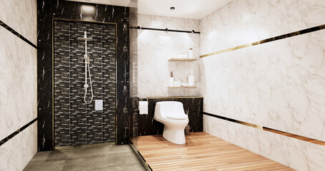 Granite Tiles white and black wall design Toilet, room modern style. 3D illustration rendering