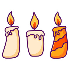 Burning wax candle.Vector cartoon style illustration.Isolated on white background.
