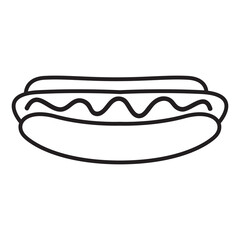 Hot dog line icon.Hand drawn doodle.Fast food .Black outlined symbol of a burger.Isolated on white background.