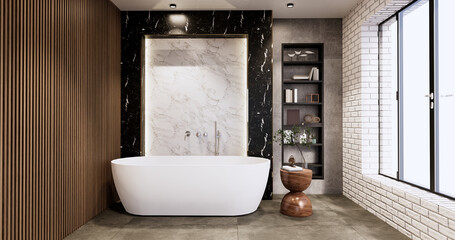 Granite Tiles white and black wall design Toilet, room modern style. 3D illustration rendering