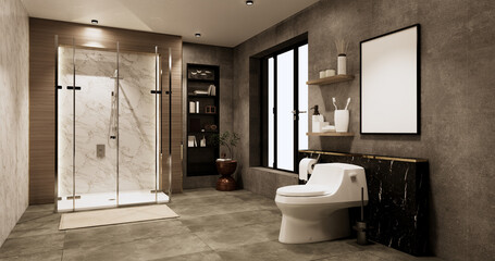 Granite Tiles white and black wall design Toilet, room modern style. 3D illustration rendering