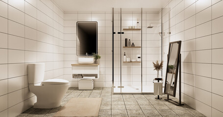 Fototapeta na wymiar Granite Tiles white and black wall design Toilet, room modern style. 3D illustration rendering