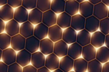Vertical shot of golden hexagon seamless textile pattern 3d illustrated