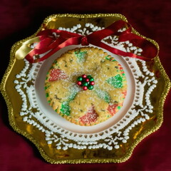 homemade Christmas cookie, decorated, top-view digital illustration 