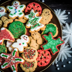 Fototapeta na wymiar homemade Christmas cookie, decorated, top-view digital illustration 