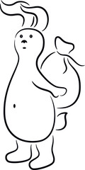 Rabbit with bag, isolated. Cute animal silhouette