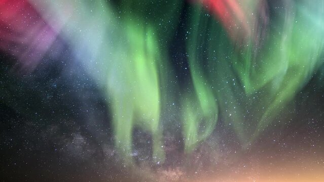Aurora Green Red and Milky Way Galaxy Loop