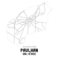 PAULHAN Val-d'Oise. Minimalistic street map with black and white lines.