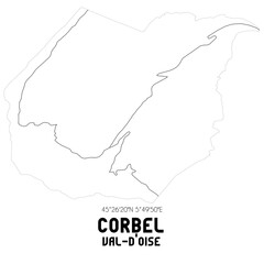 CORBEL Val-d'Oise. Minimalistic street map with black and white lines. © Rezona