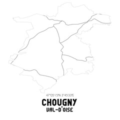 CHOUGNY Val-d'Oise. Minimalistic street map with black and white lines.