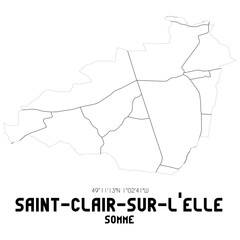 SAINT-CLAIR-SUR-L'ELLE Somme. Minimalistic street map with black and white lines.
