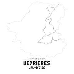 Obraz premium VEYRIERES Val-d'Oise. Minimalistic street map with black and white lines.