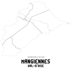 MANGIENNES Val-d'Oise. Minimalistic street map with black and white lines.