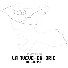 LA QUEUE-EN-BRIE Val-d'Oise. Minimalistic street map with black and white lines.