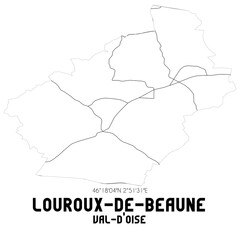 LOUROUX-DE-BEAUNE Val-d'Oise. Minimalistic street map with black and white lines.