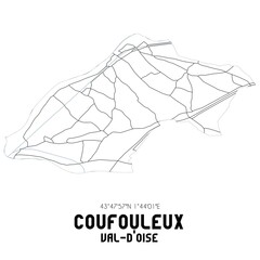 COUFOULEUX Val-d'Oise. Minimalistic street map with black and white lines.