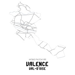 VALENCE Val-d'Oise. Minimalistic street map with black and white lines.