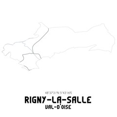 RIGNY-LA-SALLE Val-d'Oise. Minimalistic street map with black and white lines.