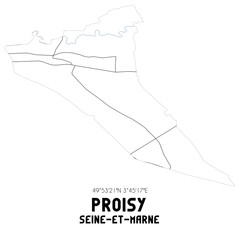 PROISY Seine-et-Marne. Minimalistic street map with black and white lines.