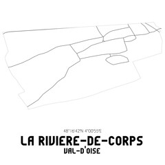 LA RIVIERE-DE-CORPS Val-d'Oise. Minimalistic street map with black and white lines.