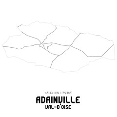 ADAINVILLE Val-d'Oise. Minimalistic street map with black and white lines.
